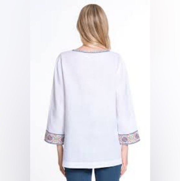 John Mark Linen Tunic White With Multicolor Embroidered Excellent Size S - Picture 8 of 13